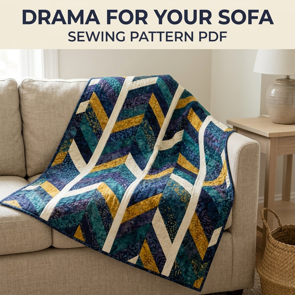 Modern Herringbone Quilt Pattern PDF – Strip Pieced Throw Quilt with Batik Chevrons