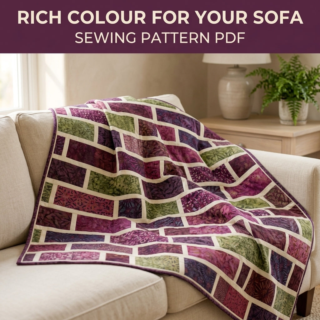Modern Brick Quilt Pattern PDF – Staggered Brick Throw Quilt for Batik Fabrics