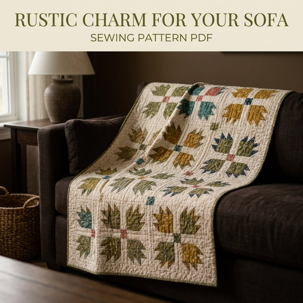 Bear's Paw Quilt Pattern PDF – Traditional Throw Quilt with Earthy Floral Prints