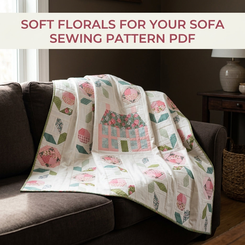 Cottage Garden Quilt Pattern PDF – Column Flower Quilt with Pieced House Block