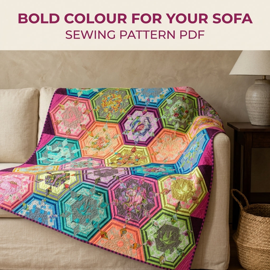 Framed Hexagon Feature Quilt Pattern PDF – Fussy Cut Hexagon Quilt for Big Prints