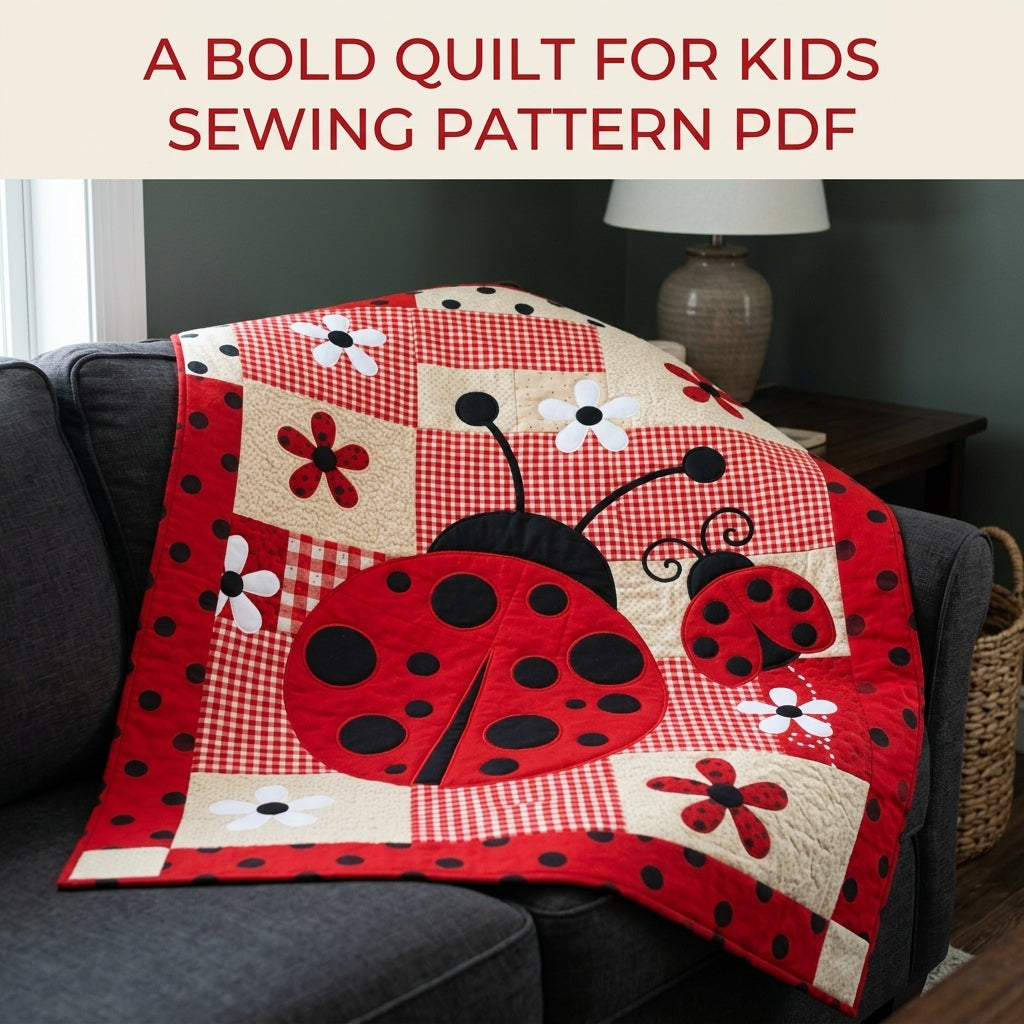 Big Ladybug Gingham Quilt Sewing Pattern PDF – Giant Ladybug Appliqué Quilt