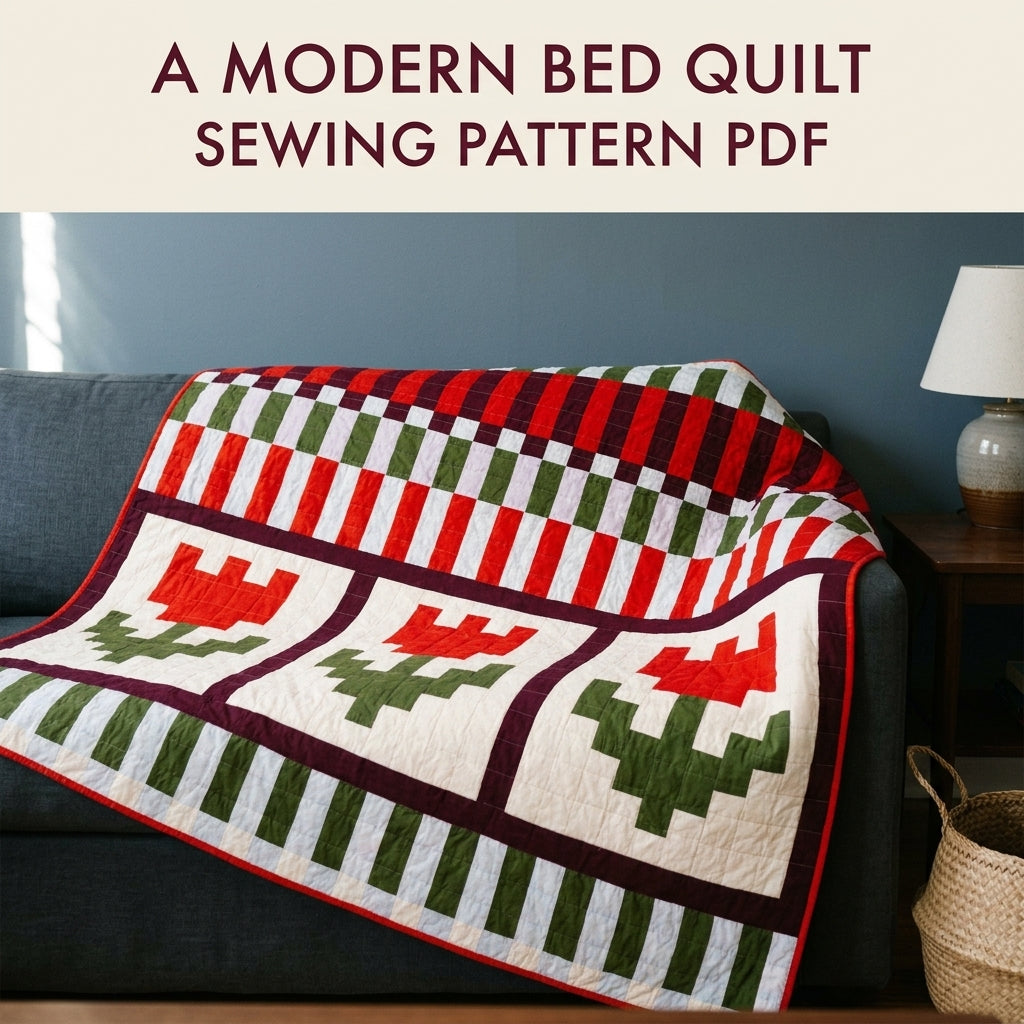 Pixel Tulip Stripe Quilt Sewing Pattern PDF – Modern Tulip Quilt with Bar Rows