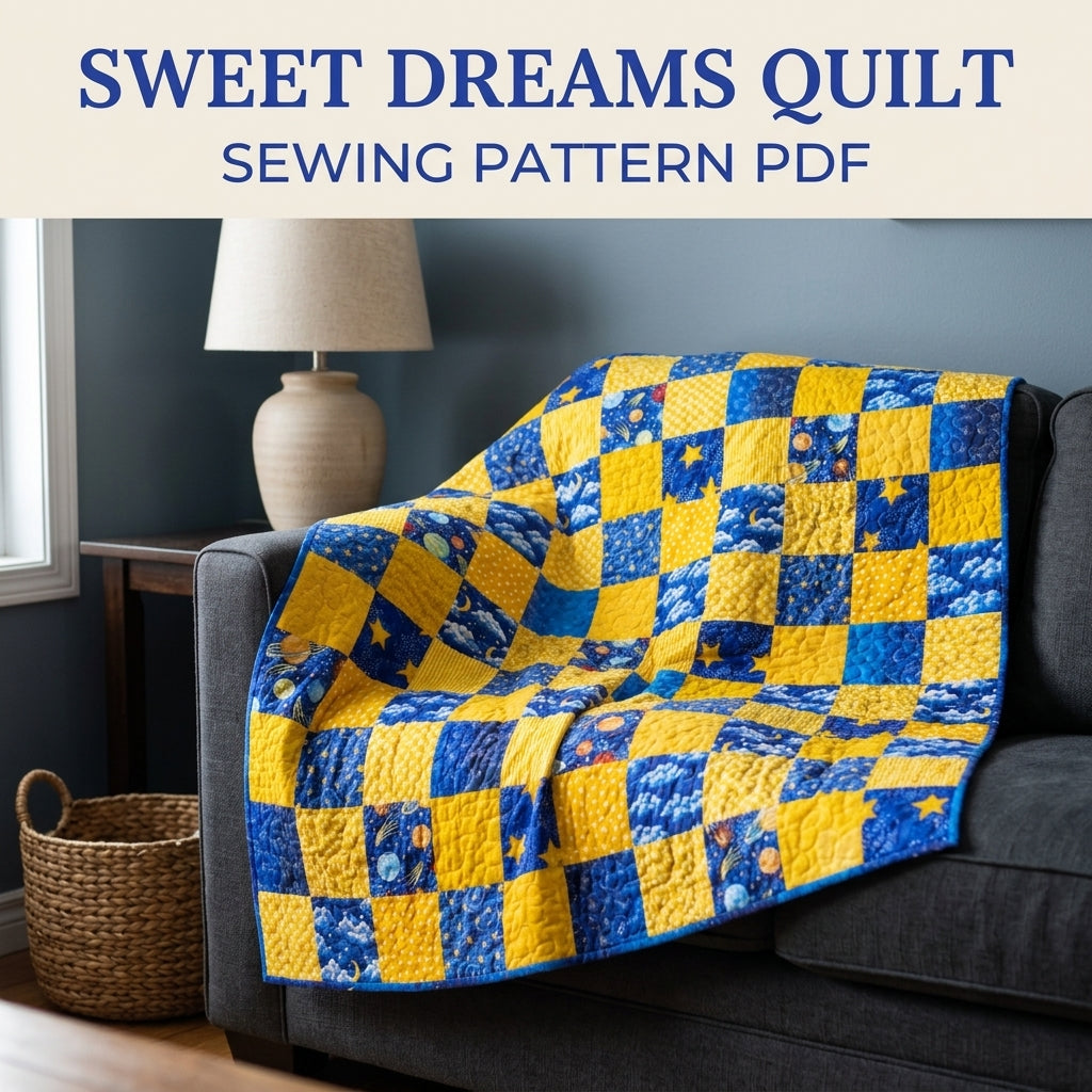 Star and Moon Checkerboard Quilt Sewing Pattern PDF – Easy Kids Square Quilt