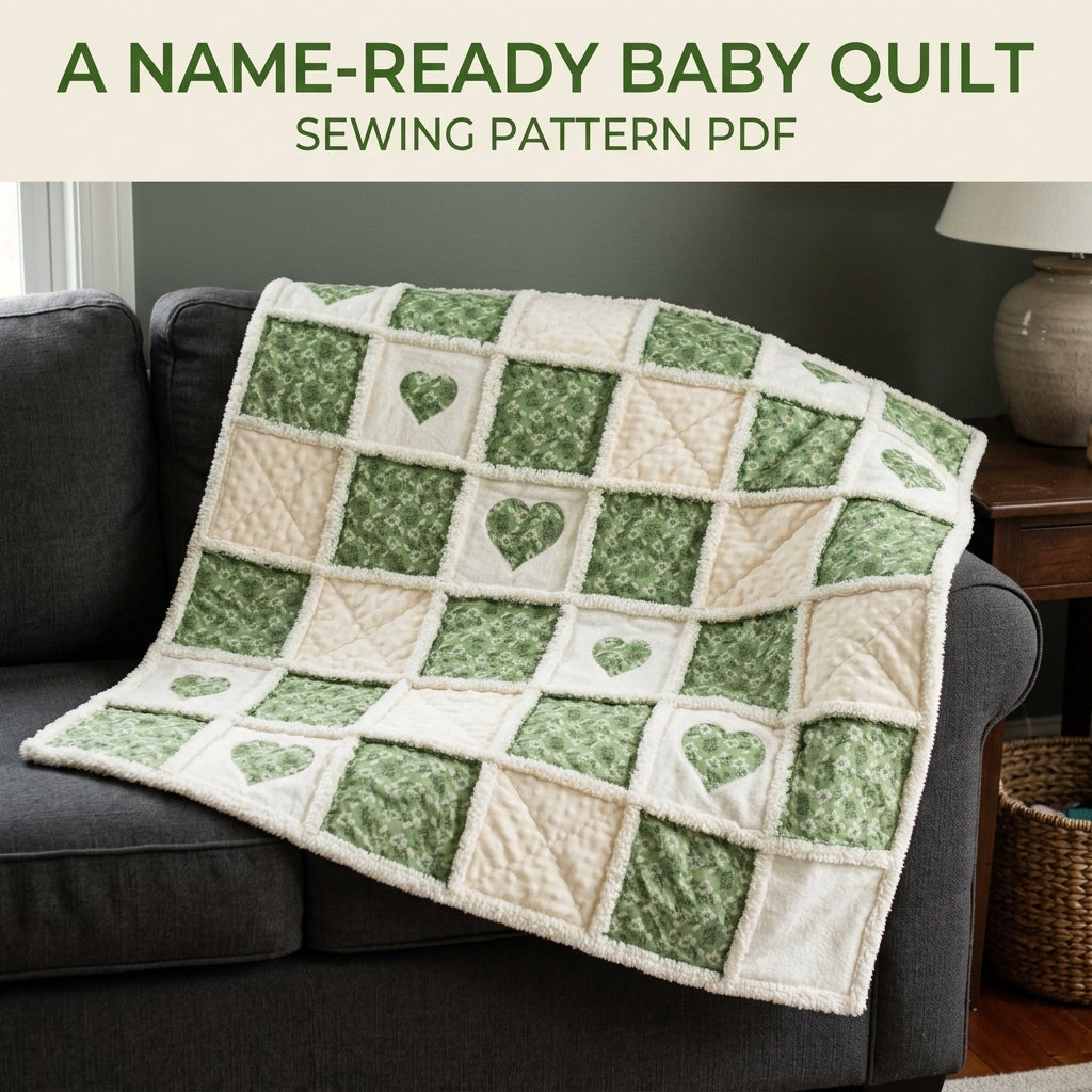 Green Heart Minky Rag Quilt Sewing Pattern PDF – Baby Rag Quilt with Hearts