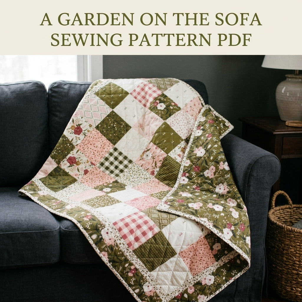 Olive and Pink Garden Patchwork Quilt Sewing Pattern PDF – Easy Squares Quilt
