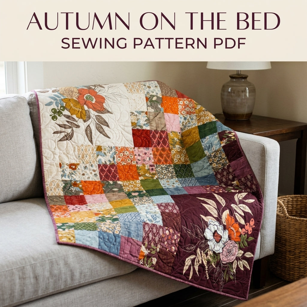Floral Panel Patchwork Quilt Sewing Pattern PDF – Easy Squares Quilt with Large Print Blocks