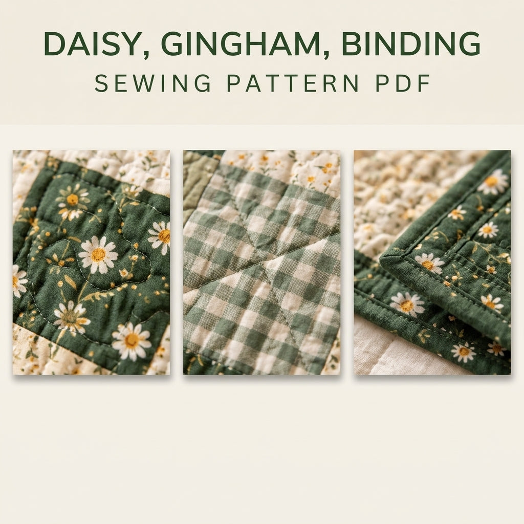 Green Meadow Patchwork Quilt Sewing Pattern PDF – Easy Squares Green Floral Quilt