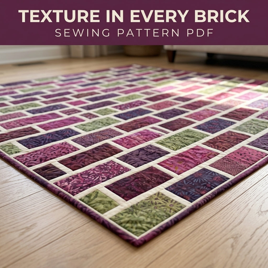 Modern Brick Quilt Pattern PDF – Staggered Brick Throw Quilt for Batik Fabrics