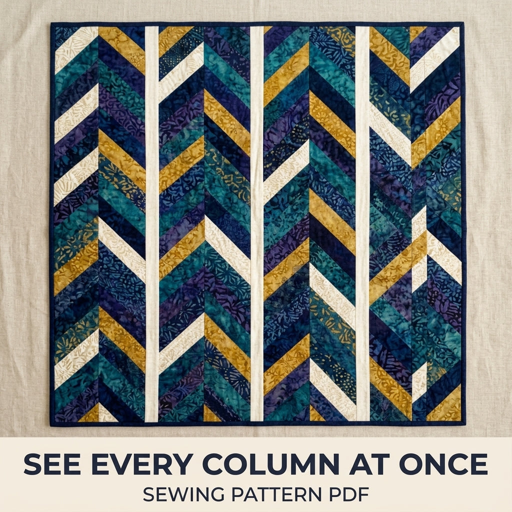 Modern Herringbone Quilt Pattern PDF – Strip Pieced Throw Quilt with Batik Chevrons