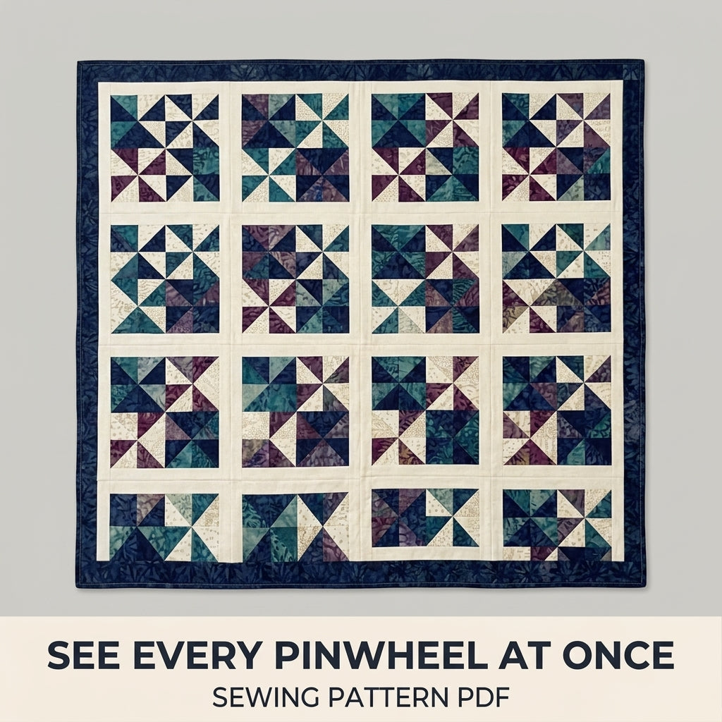 Modern Pinwheel Quilt Pattern PDF – Half-Square Triangle Throw Quilt with Sashing and Border
