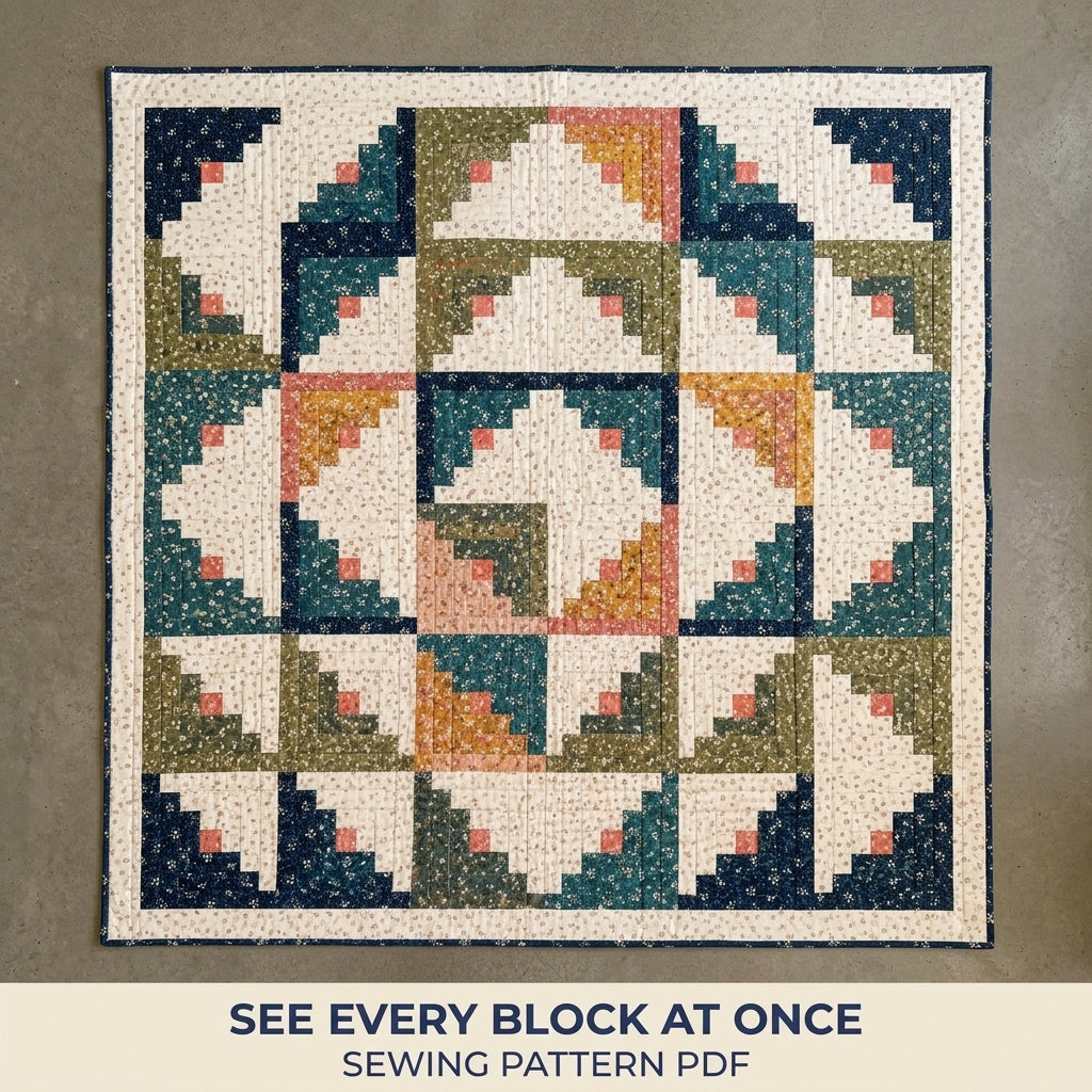 Log Cabin Quilt Pattern PDF – Traditional Strip Pieced Throw Quilt