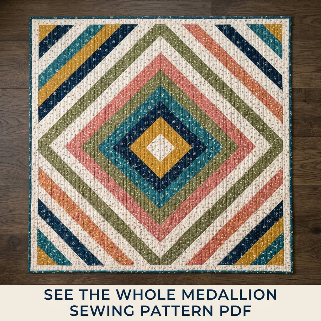Diamond Medallion Quilt Pattern PDF – Concentric Diamond Strip Throw Quilt