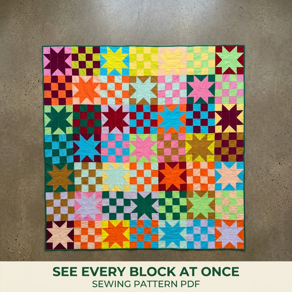 Stars and Checkers Quilt Pattern PDF – Sawtooth Star and Checkerboard Throw
