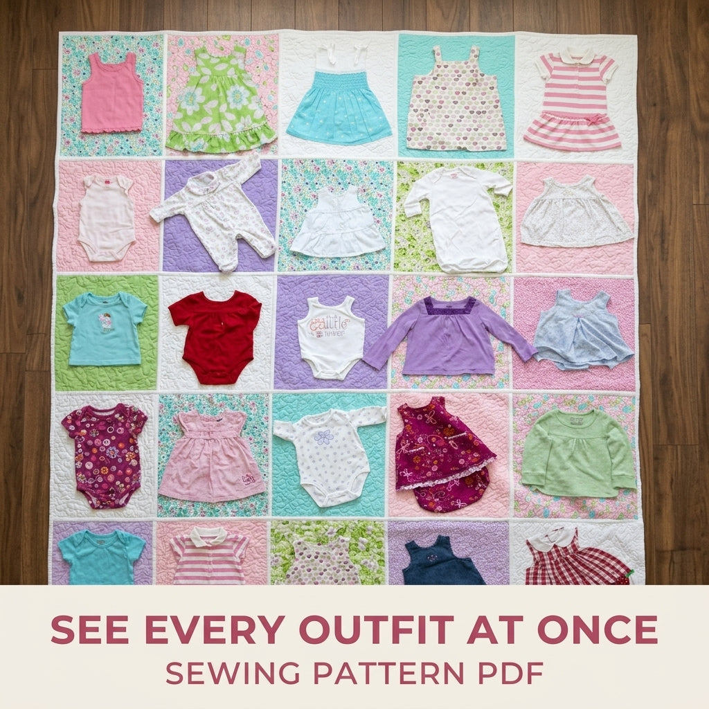 Framed Outfit Memory Quilt Sewing Pattern PDF – Whole Baby Clothes Appliqué Keepsake