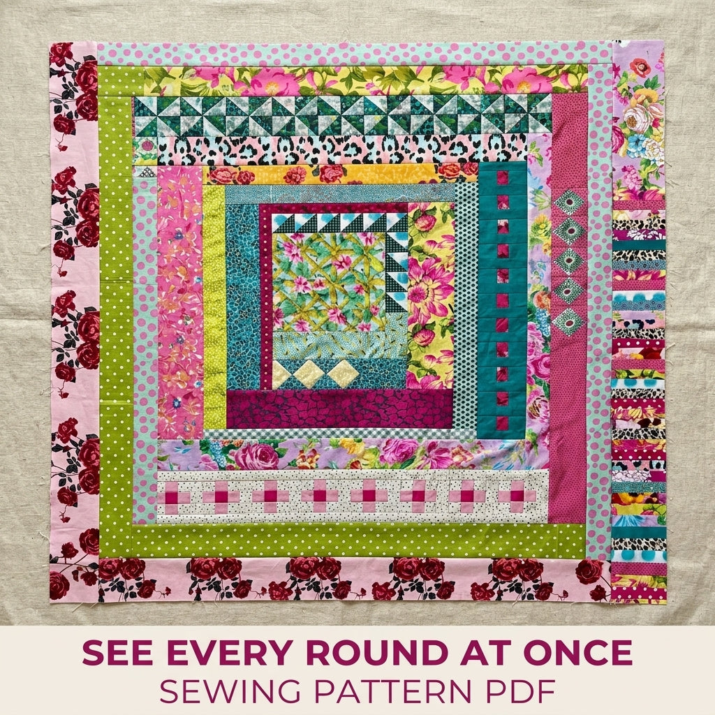 Bold Medallion Round Quilt Pattern PDF – Maximalist Scrappy Medallion Quilt