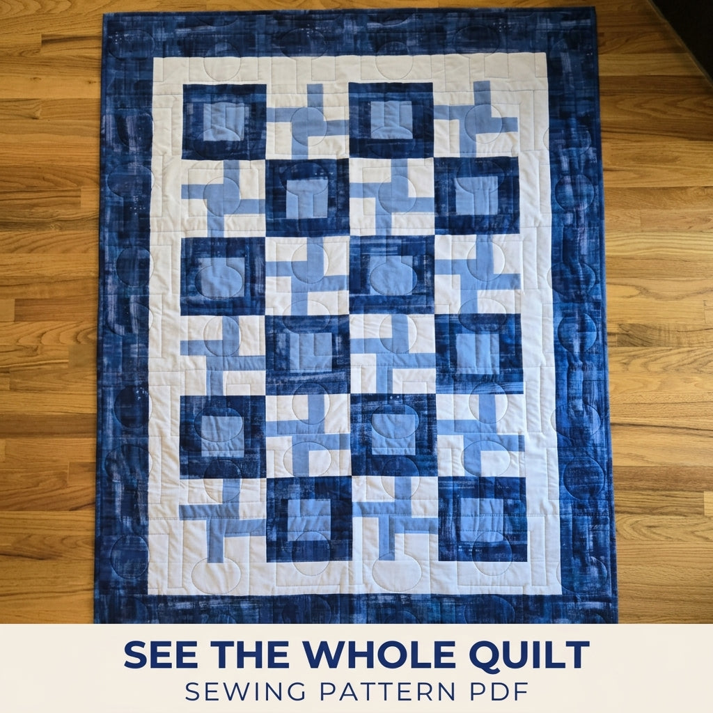 Blue Box and Cross Quilt Sewing Pattern PDF – Easy Two Block Checkerboard Quilt