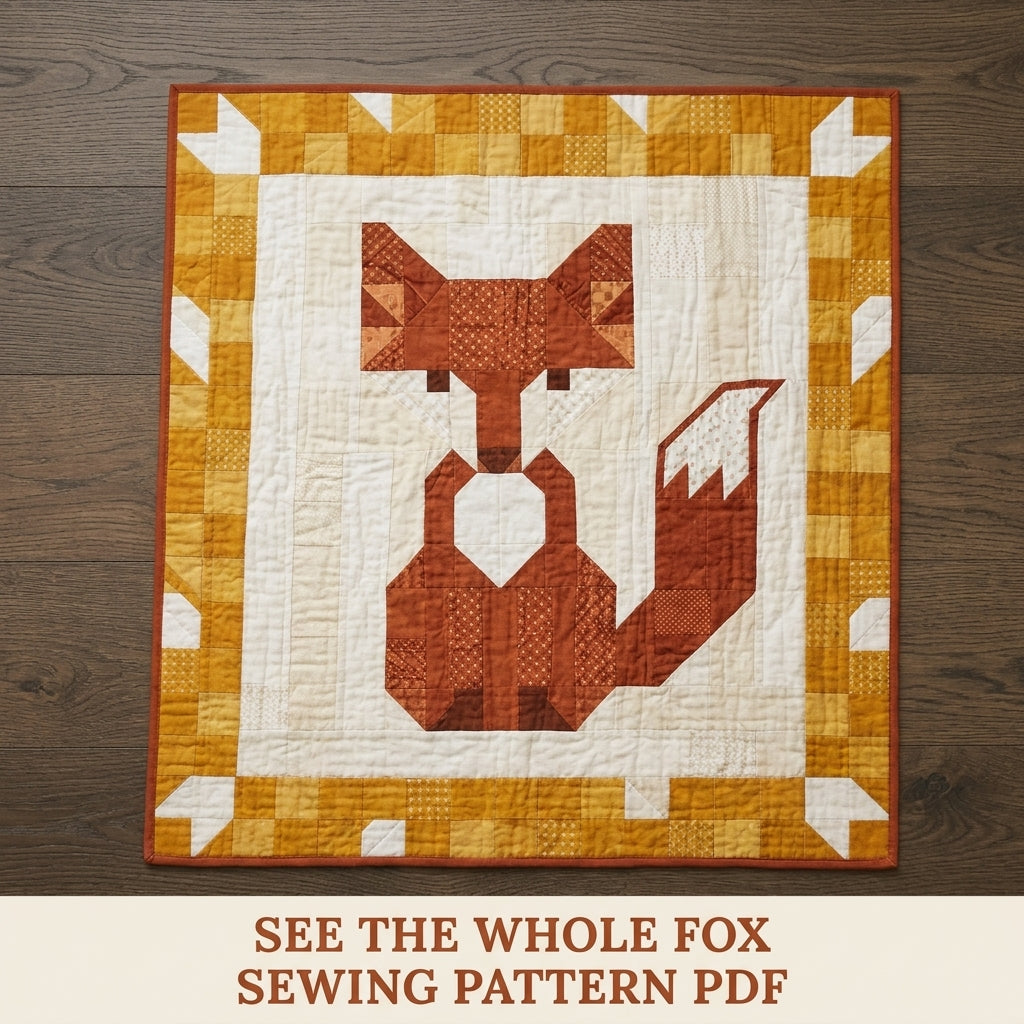 Fox Baby Quilt Pattern PDF – Woodland Pieced Nursery Quilt with Mustard Border