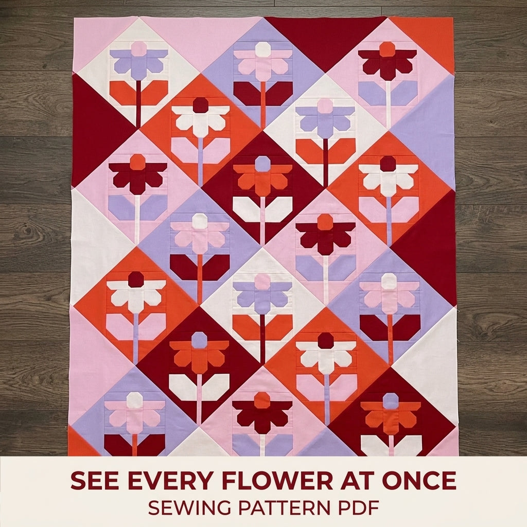 Modern Flower Diamond Quilt Sewing Pattern PDF – On Point Flower Block Quilt