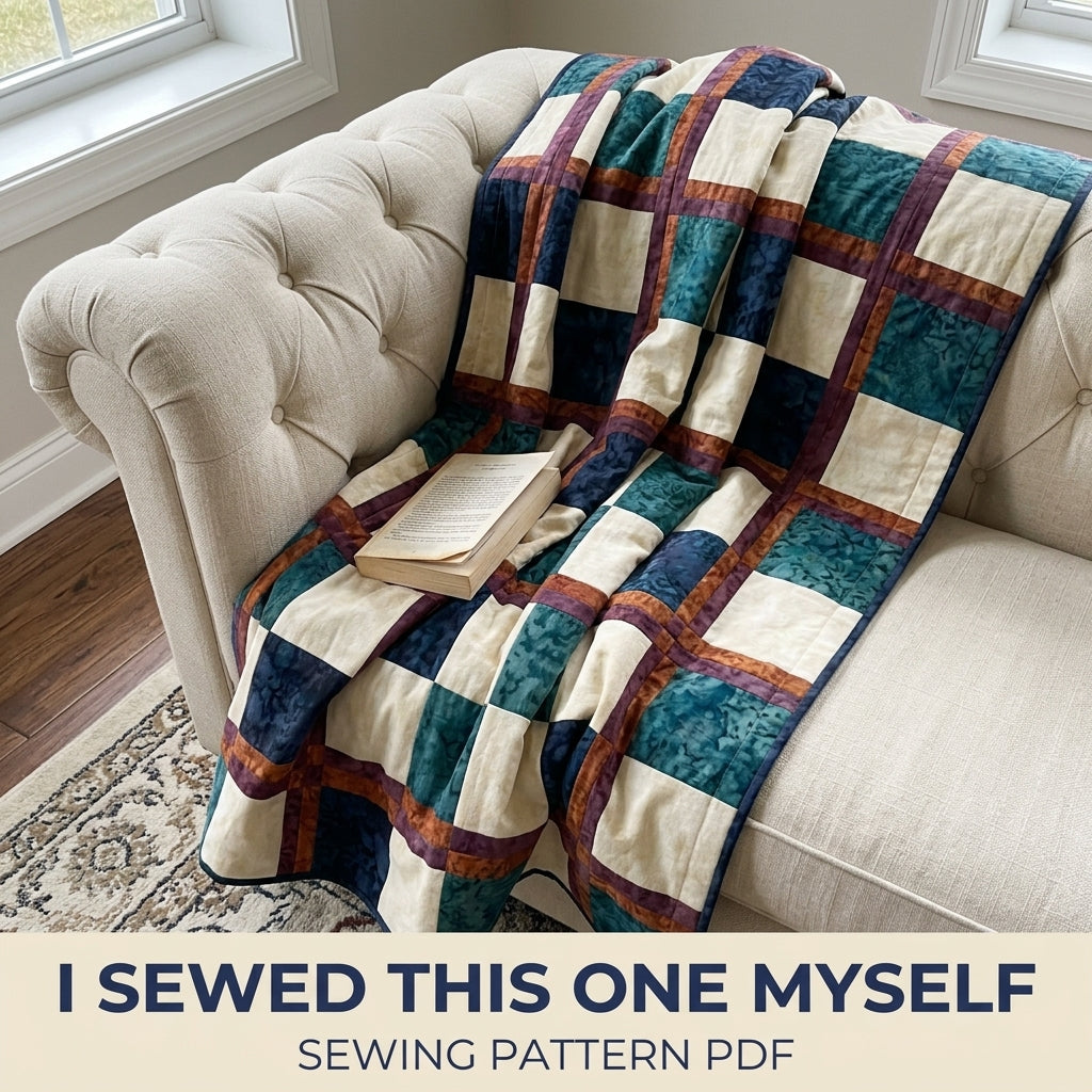 Modern Tartan Quilt Pattern PDF – Plaid Throw Quilt with Squares and Double Sashing