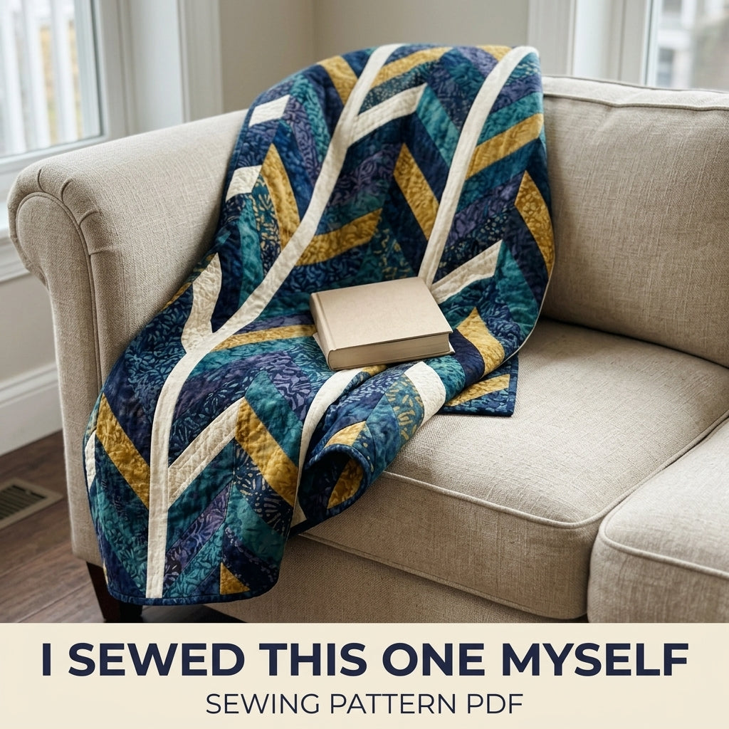 Modern Herringbone Quilt Pattern PDF – Strip Pieced Throw Quilt with Batik Chevrons