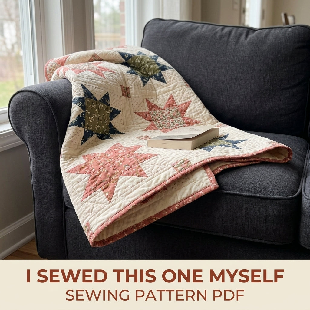 Sawtooth Star Quilt Pattern PDF – Traditional Star Throw Quilt with Sashing and Cornerstones
