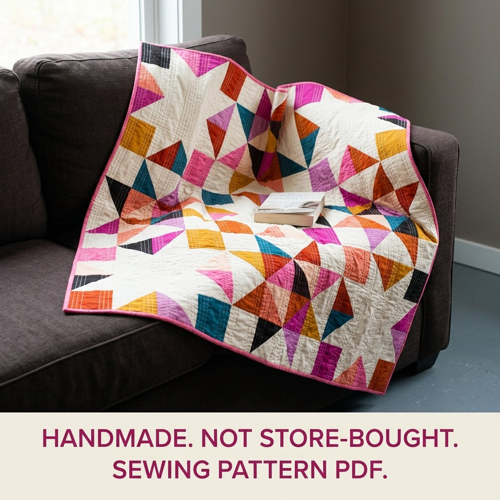 Modern Big Star Quilt Pattern PDF – Bold Half-Square Triangle Star Quilt