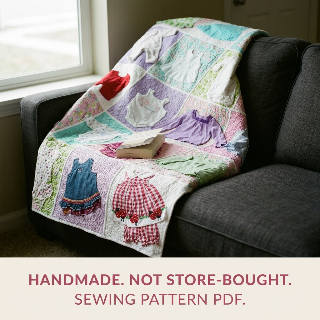 Framed Outfit Memory Quilt Sewing Pattern PDF – Whole Baby Clothes Appliqué Keepsake