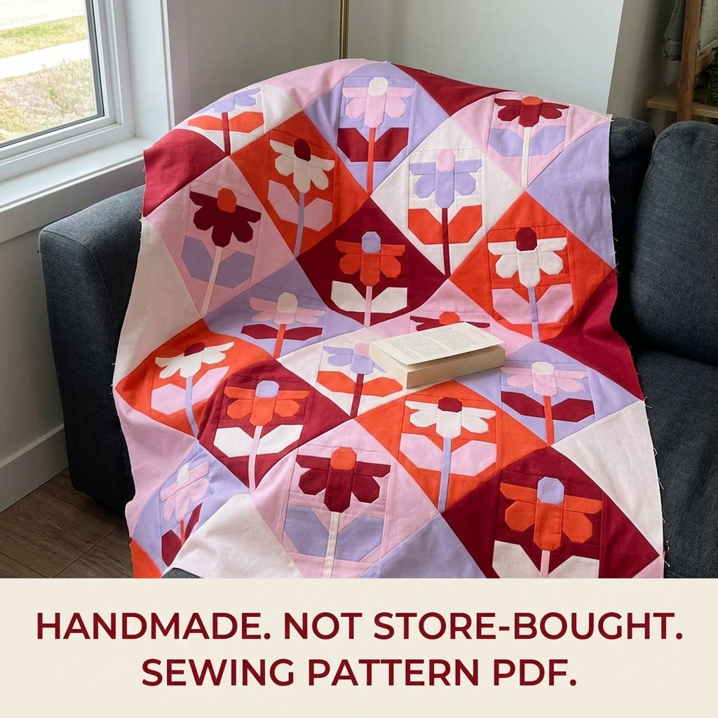 Modern Flower Diamond Quilt Sewing Pattern PDF – On Point Flower Block Quilt
