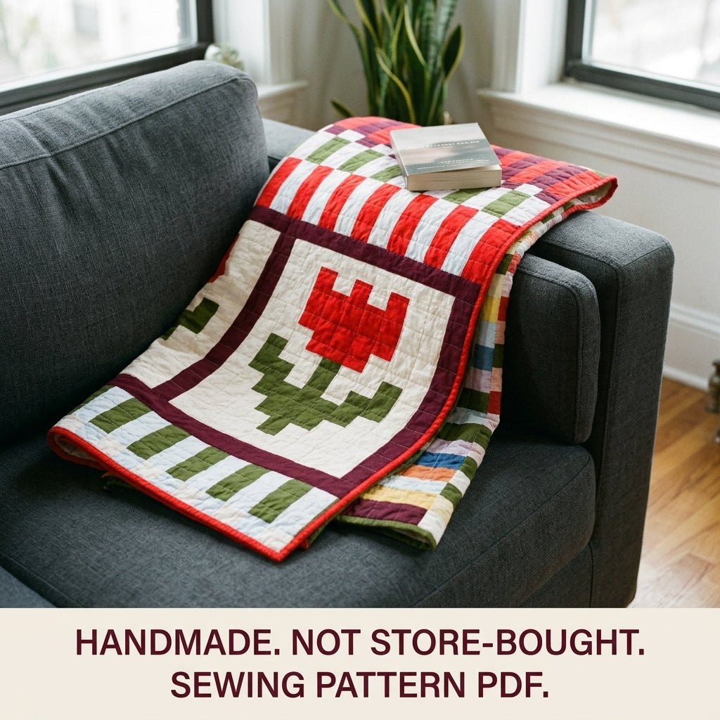 Pixel Tulip Stripe Quilt Sewing Pattern PDF – Modern Tulip Quilt with Bar Rows