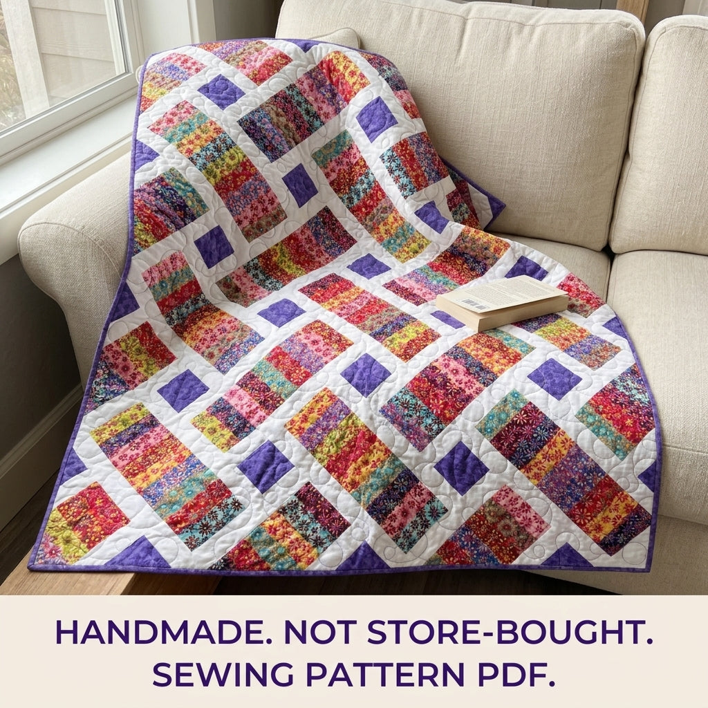 Strip Rectangle Lattice Quilt Sewing Pattern PDF – Jelly Roll Friendly Quilt