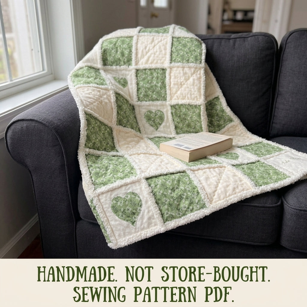 Green Heart Minky Rag Quilt Sewing Pattern PDF – Baby Rag Quilt with Hearts