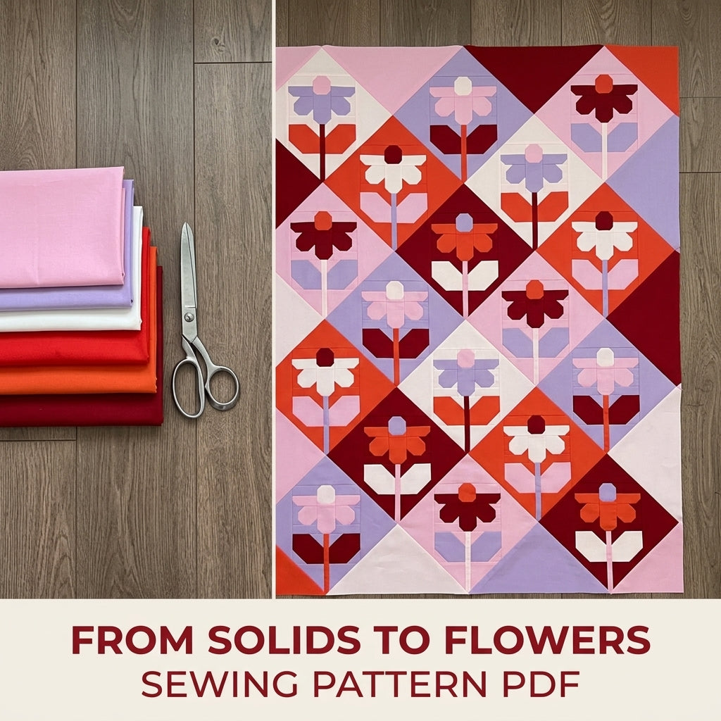 Modern Flower Diamond Quilt Sewing Pattern PDF – On Point Flower Block Quilt