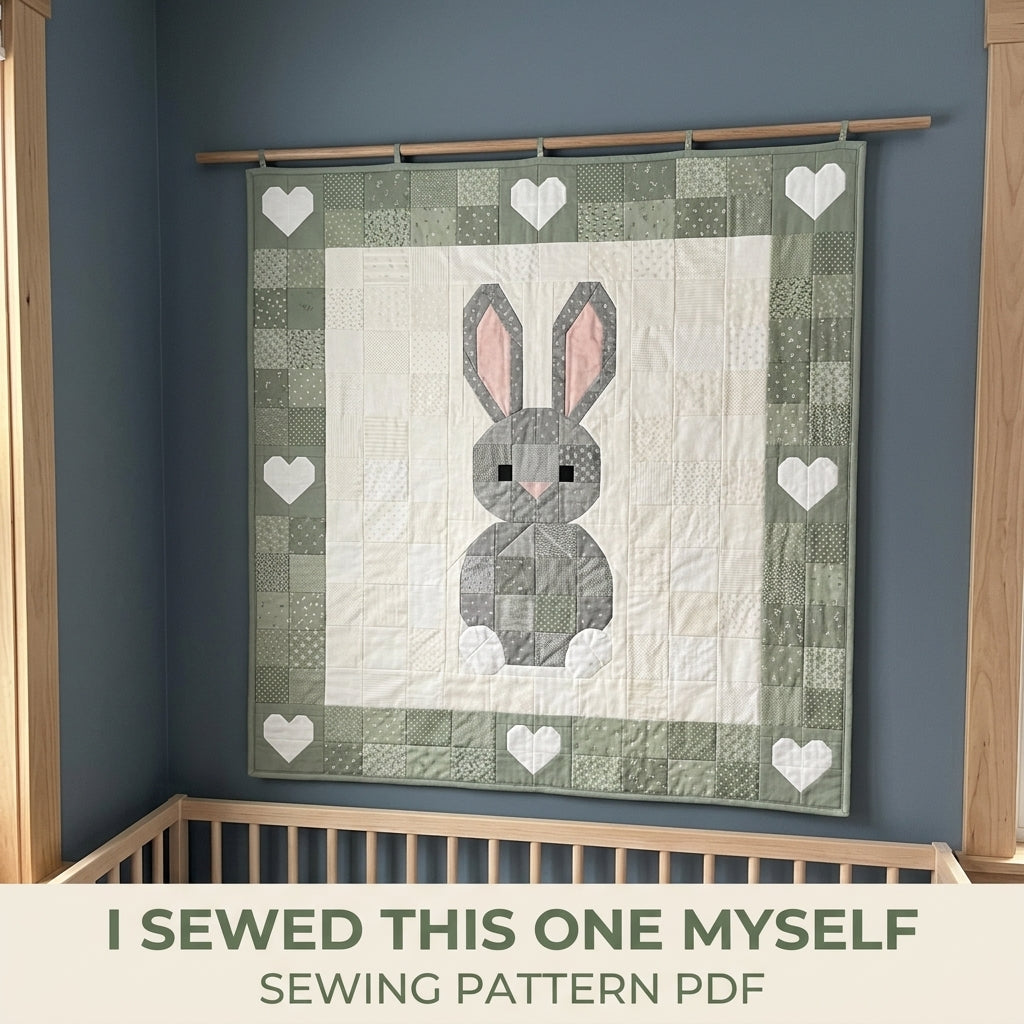Bunny Baby Quilt Pattern PDF – Pieced Nursery Quilt with Heart Border