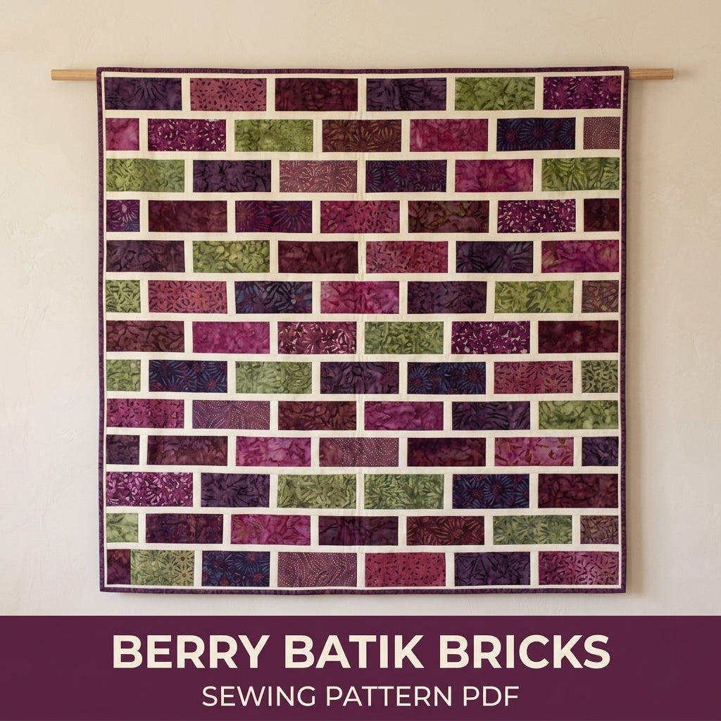 Modern Brick Quilt Pattern PDF – Staggered Brick Throw Quilt for Batik Fabrics