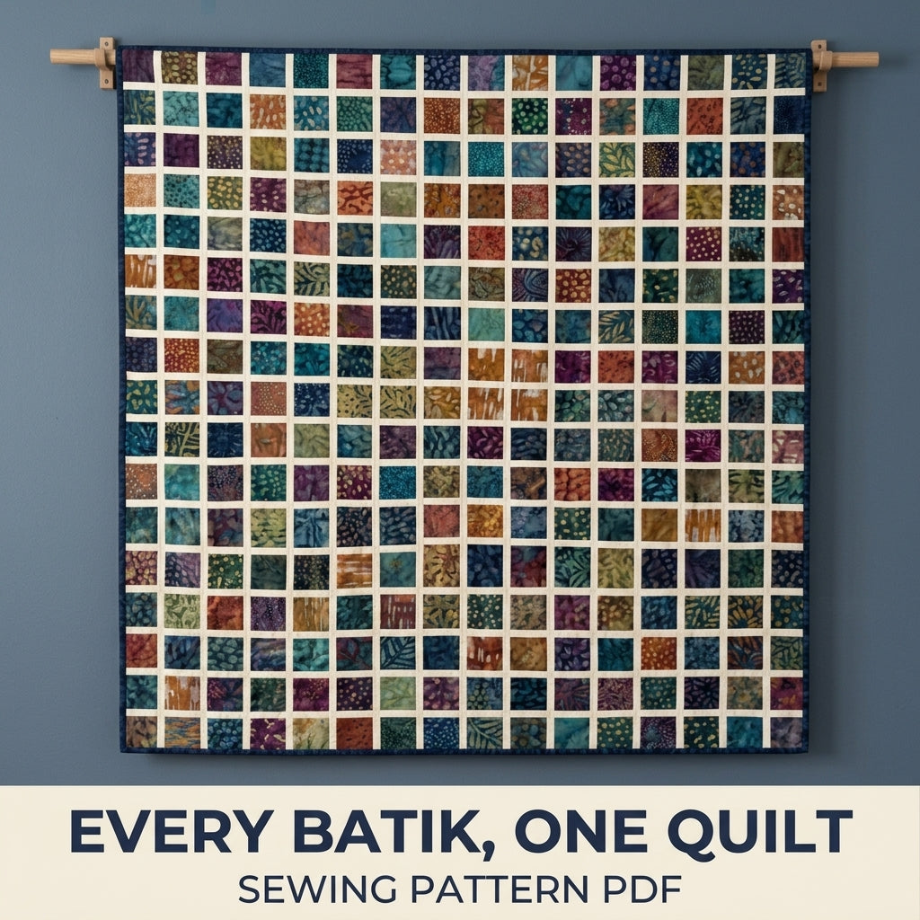Modern Mosaic Quilt Pattern PDF – Small Squares Throw Quilt with Narrow Sashing for Batik Fabrics