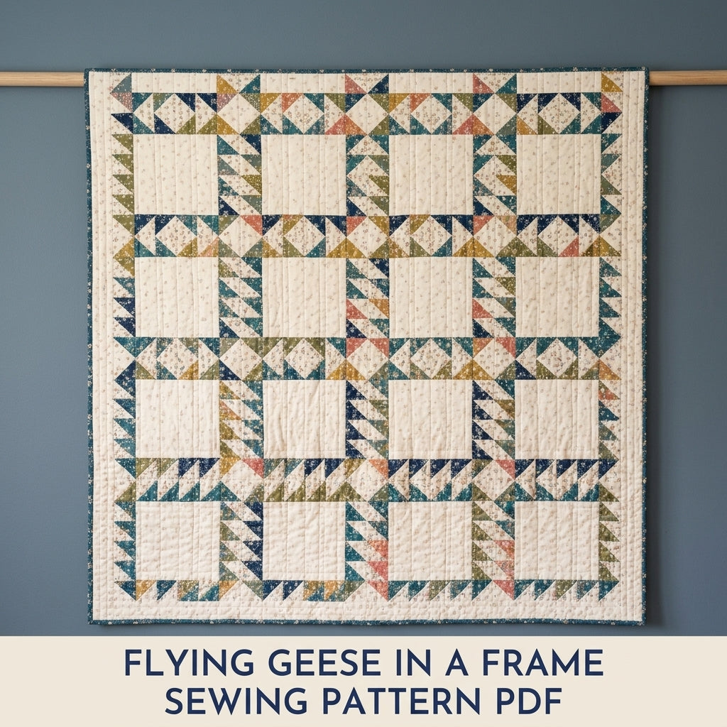 Flying Geese Quilt Pattern PDF – Traditional Throw Quilt with Flying Geese Lattice