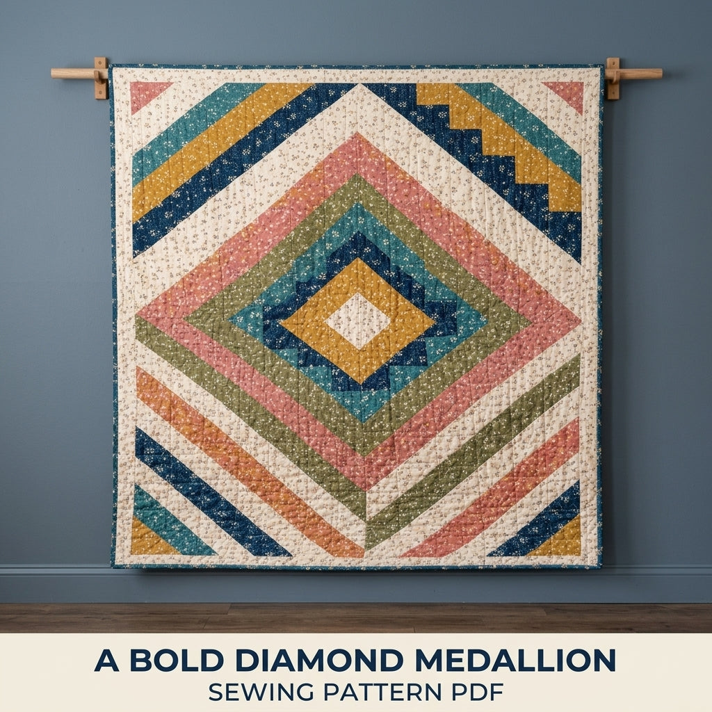 Diamond Medallion Quilt Pattern PDF – Concentric Diamond Strip Throw Quilt