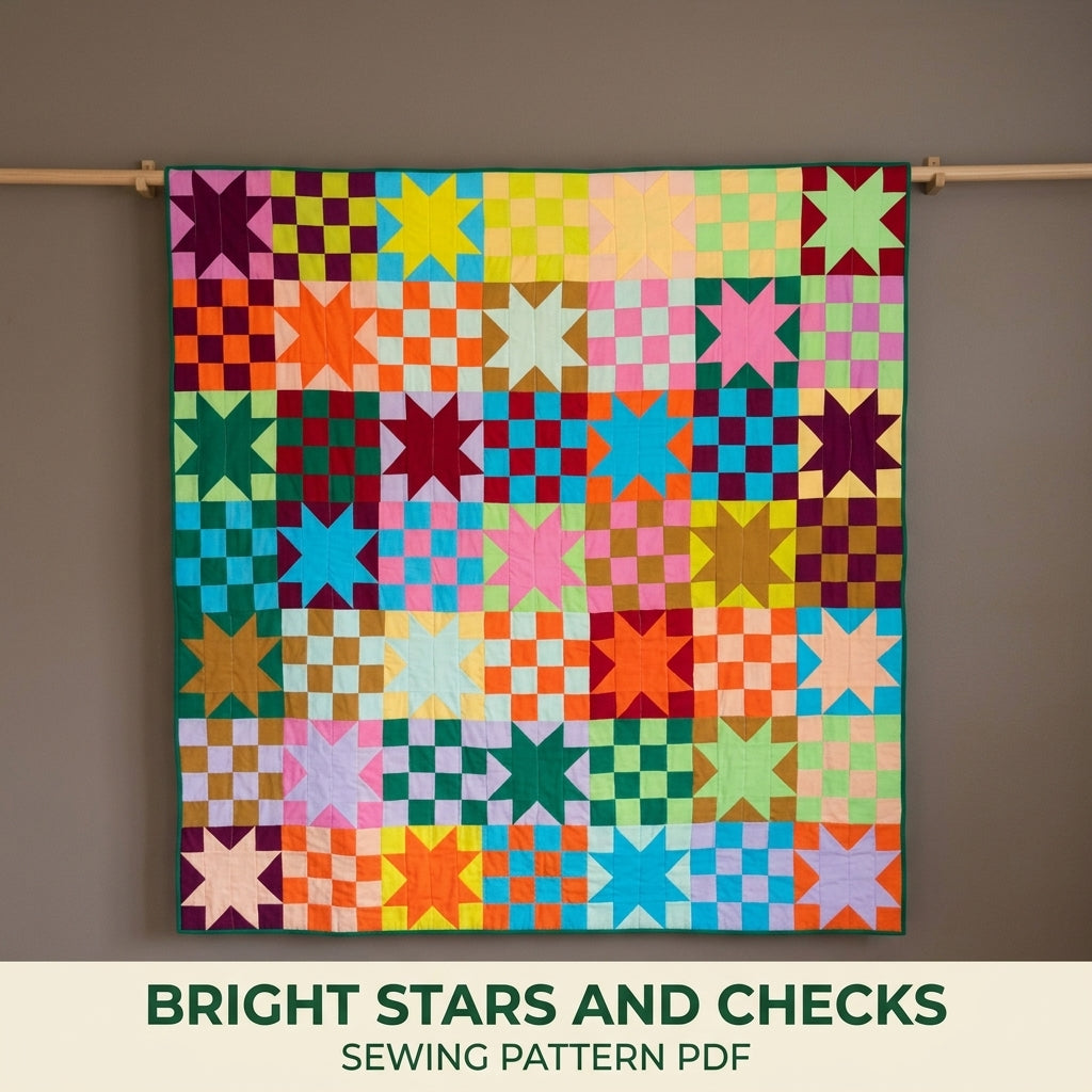 Stars and Checkers Quilt Pattern PDF – Sawtooth Star and Checkerboard Throw