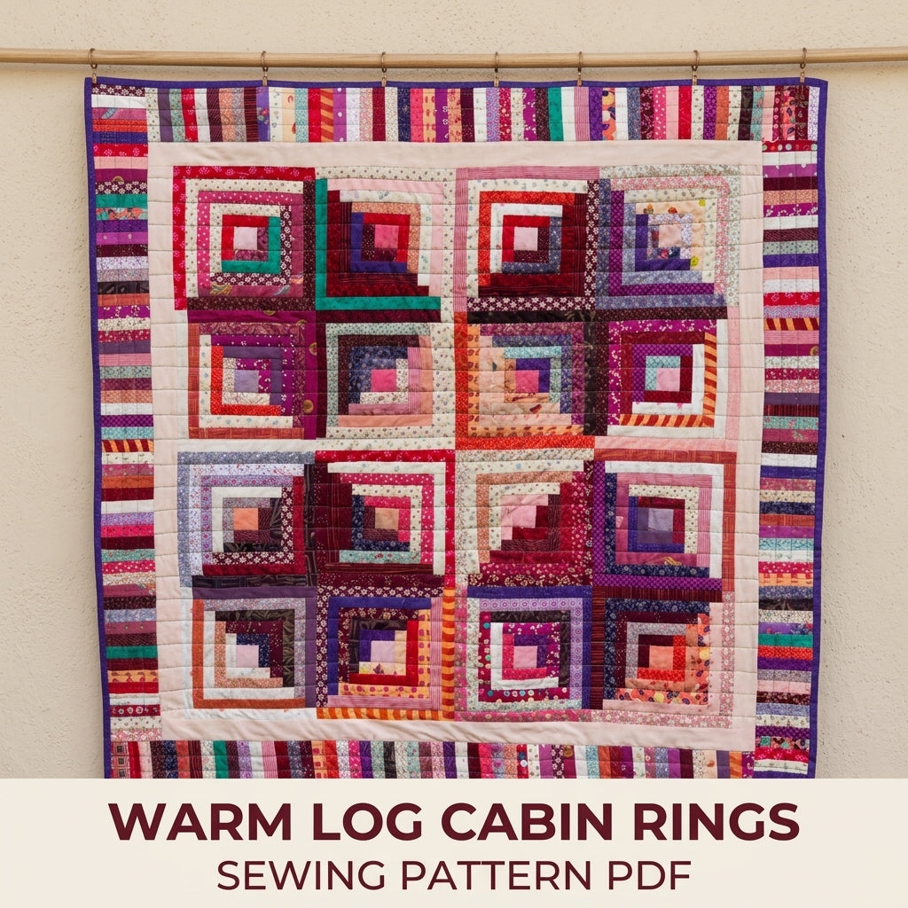 Scrappy Log Cabin Piano Key Quilt Sewing Pattern PDF – Square Throw Quilt