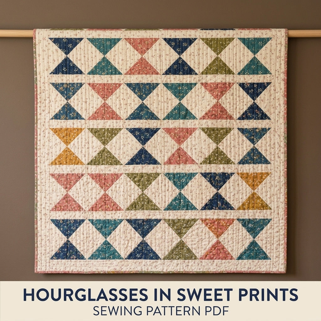 Hourglass Rows Quilt Pattern PDF – Traditional Throw Quilt with Sashed Rows of Hourglass Blocks