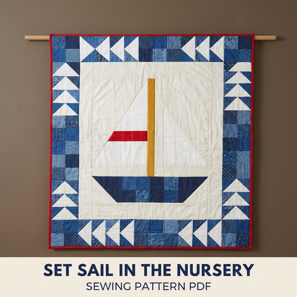 Sailboat Baby Quilt Pattern PDF – Nautical Pieced Nursery Quilt with Flying Geese Border