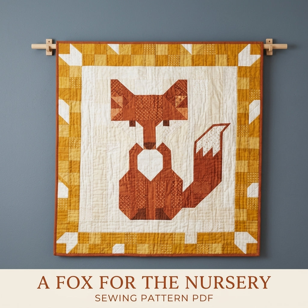Fox Baby Quilt Pattern PDF – Woodland Pieced Nursery Quilt with Mustard Border