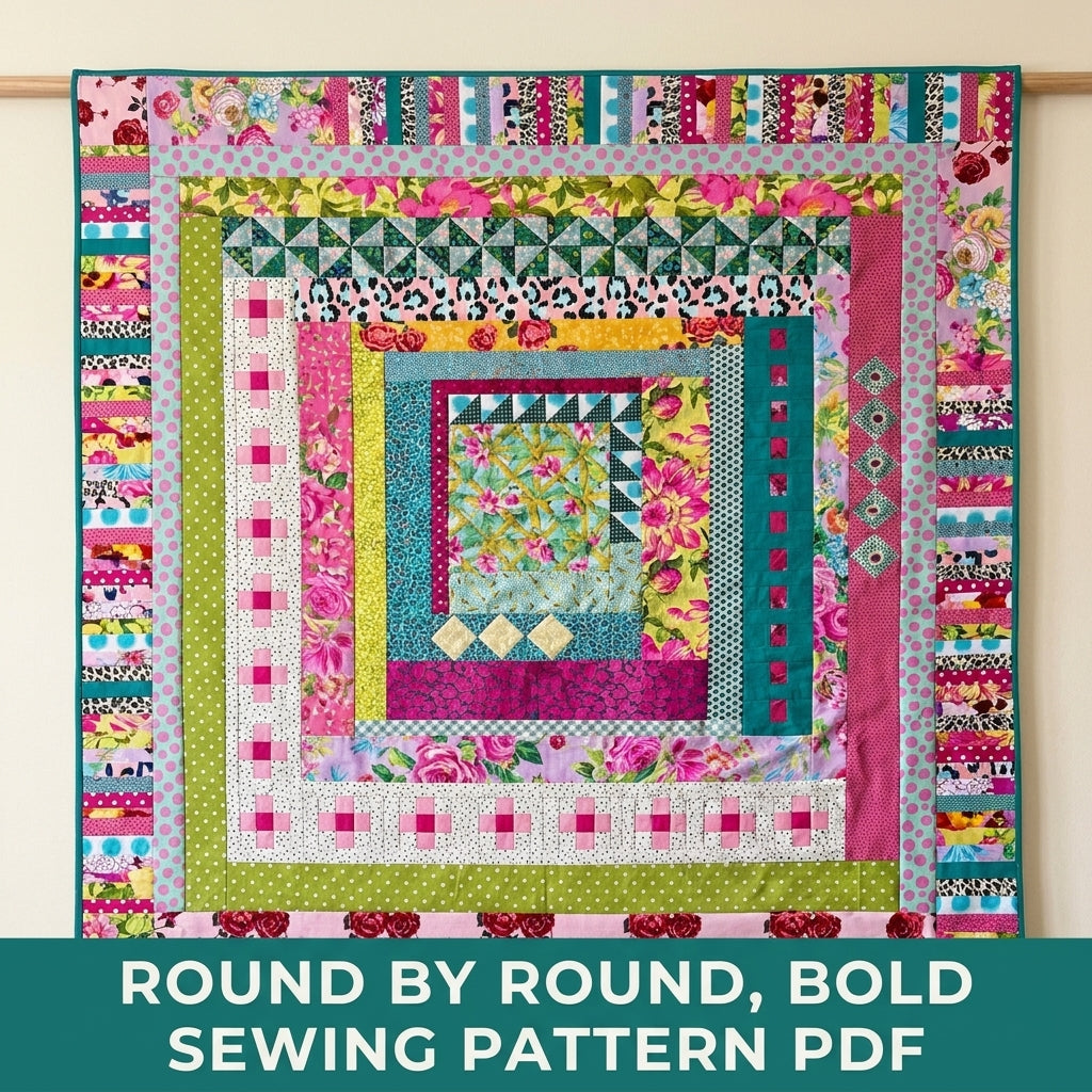 Medallion Strip Quilt Sewing Pattern PDF – Bright Round by Round Quilt