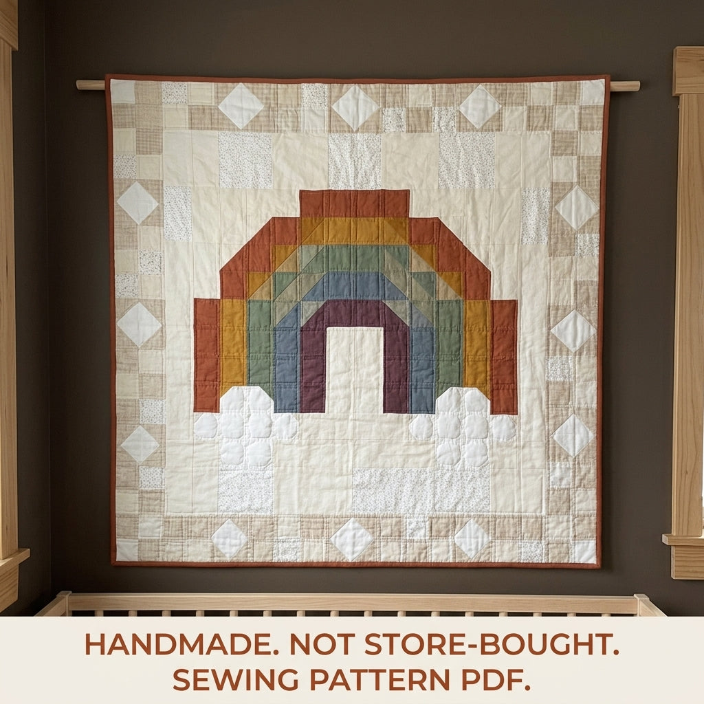 Rainbow Baby Quilt Pattern PDF – Boho Pieced Nursery Quilt with Clouds