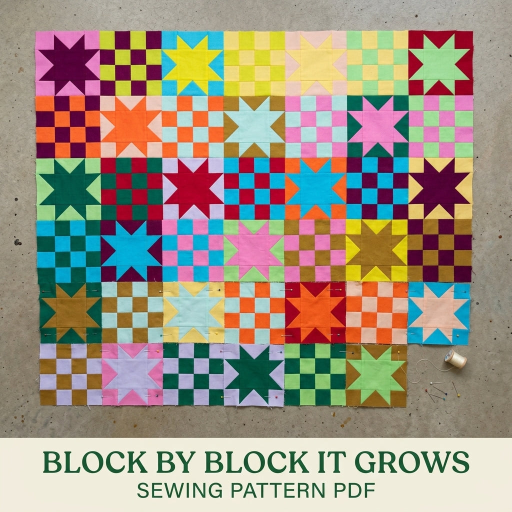 Stars and Checkers Quilt Pattern PDF – Sawtooth Star and Checkerboard Throw