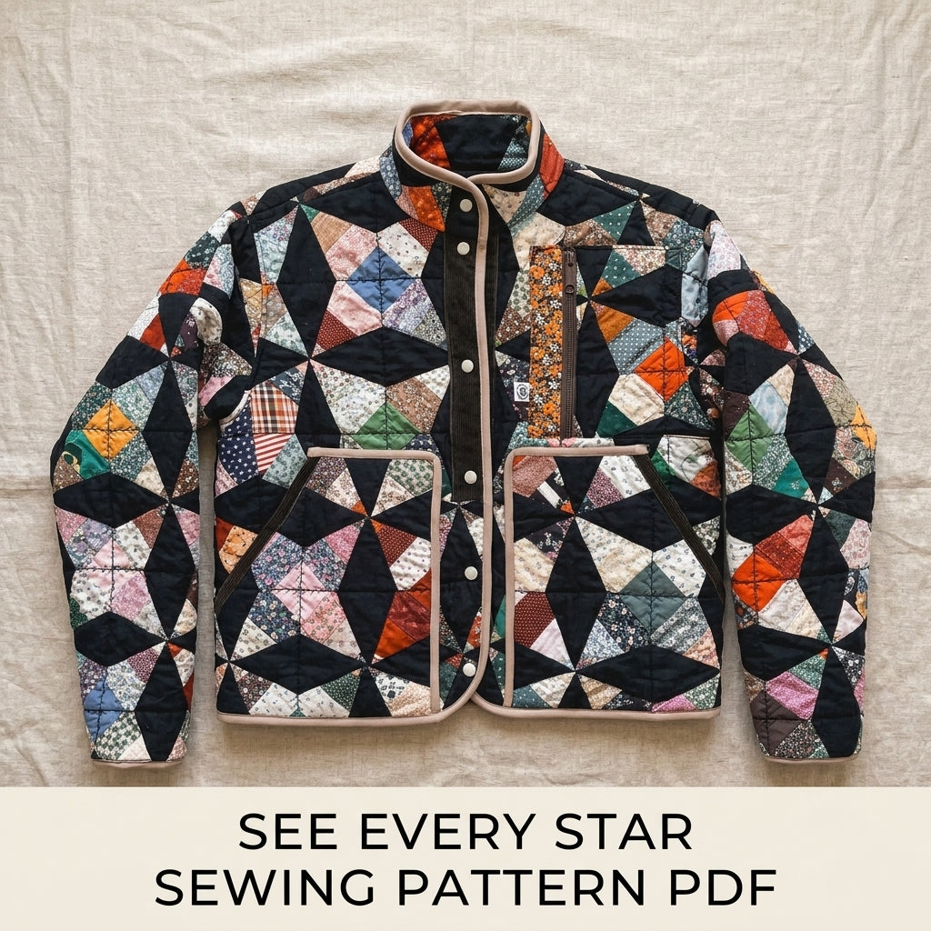 Kaleidoscope Quilt Jacket Sewing Pattern PDF – Cropped Quilt Coat