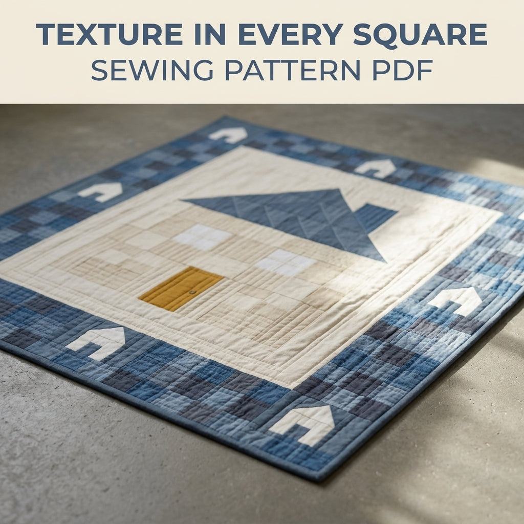 Little House Baby Quilt Pattern PDF – Pieced Nursery Quilt with Blue Checkerboard Border
