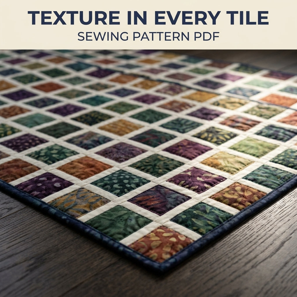Modern Mosaic Quilt Pattern PDF – Small Squares Throw Quilt with Narrow Sashing for Batik Fabrics