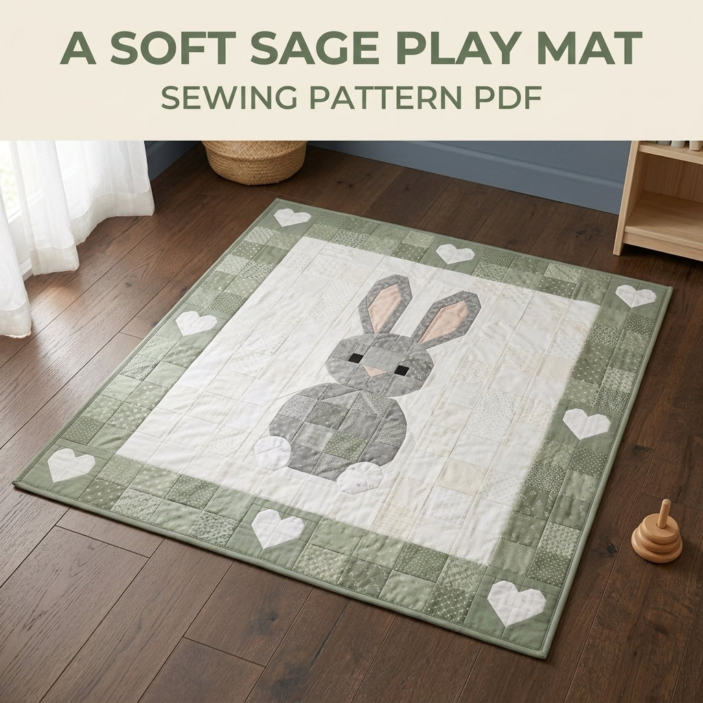 Bunny Baby Quilt Pattern PDF – Pieced Nursery Quilt with Heart Border